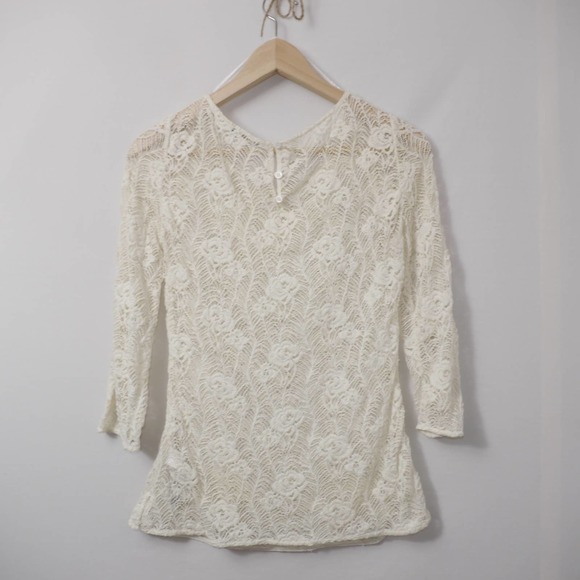 Massimo Dutti Lace Off-White Floral Top Size 36 - Picture 7 of 12
